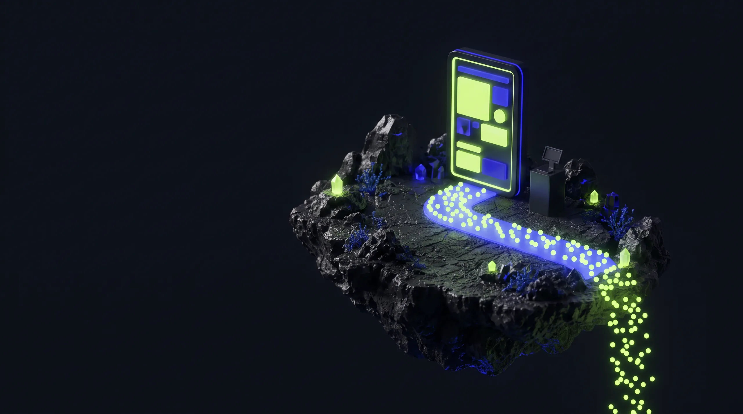 Light from visitors flows toward an online store and drifts away before reaching checkout