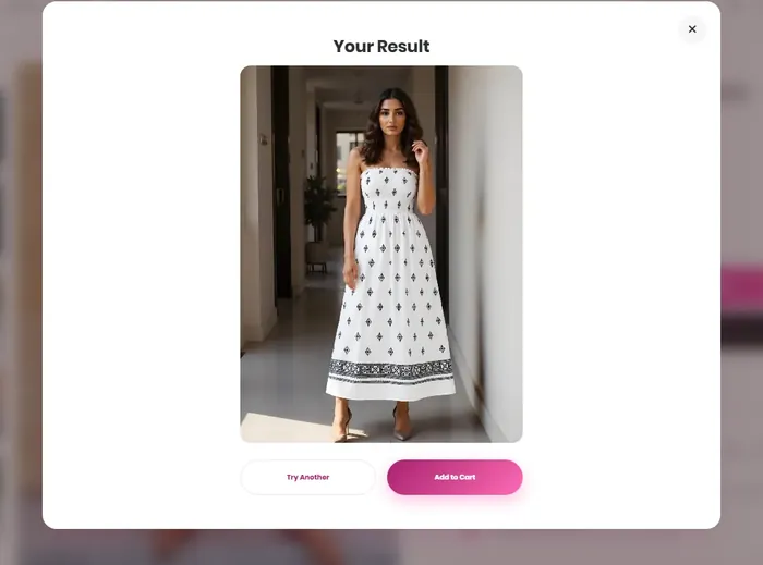 A shopper sees the dress on herself in the try-on result