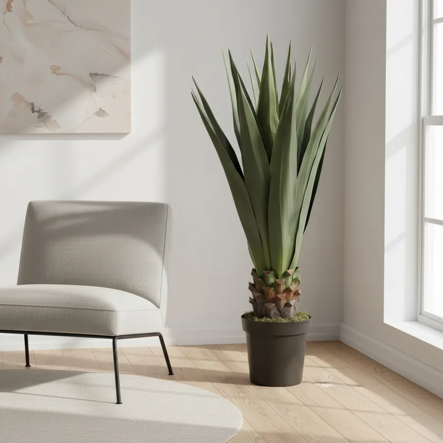 AI product scene: artificial sisal plant by a window