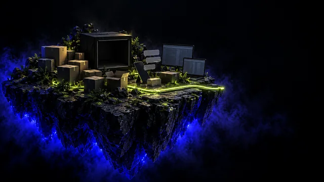 A floating island cluttered with product boxes, an unlit photo light box, unanswered messages and spreadsheets