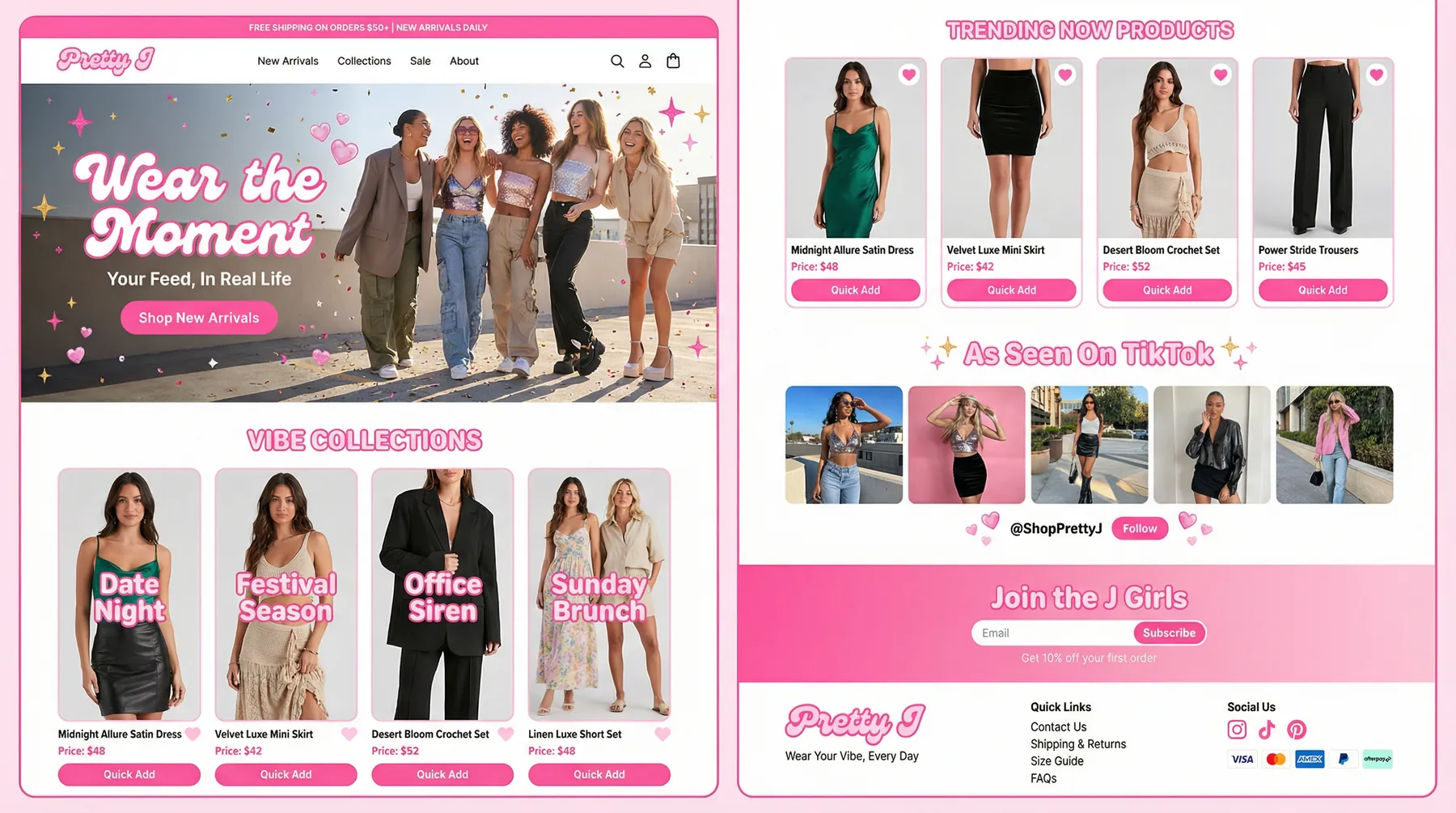 Pretty J desktop homepage design