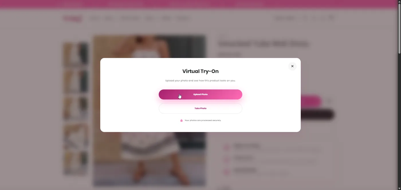 Pretty J Virtual Try-On window opening on the product page