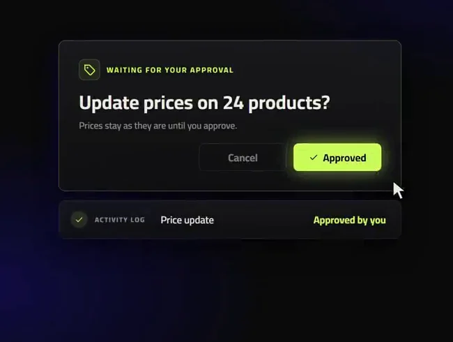 Example: a price update waiting for approval, then approved