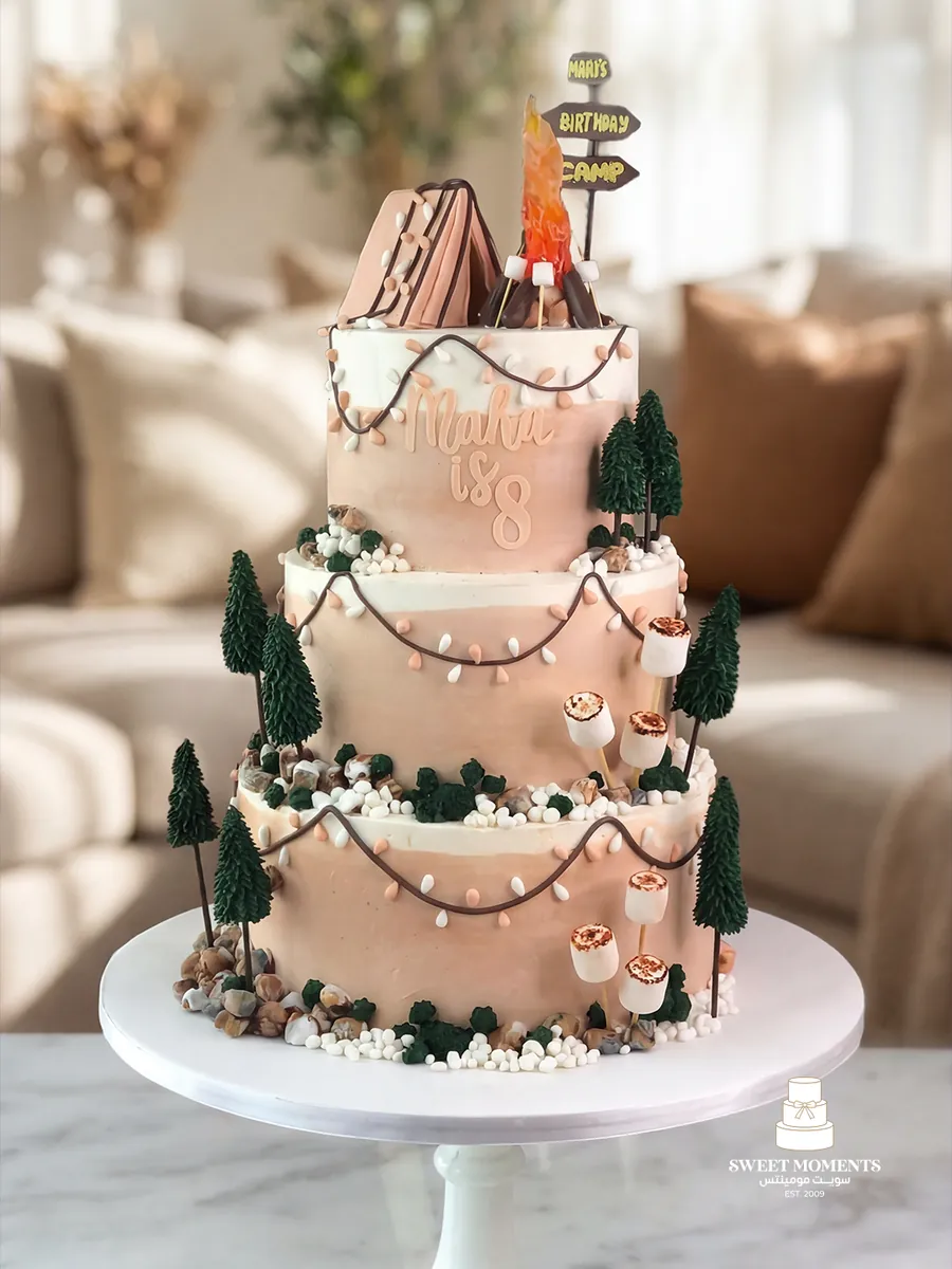 Sweet Moments camping themed birthday cake